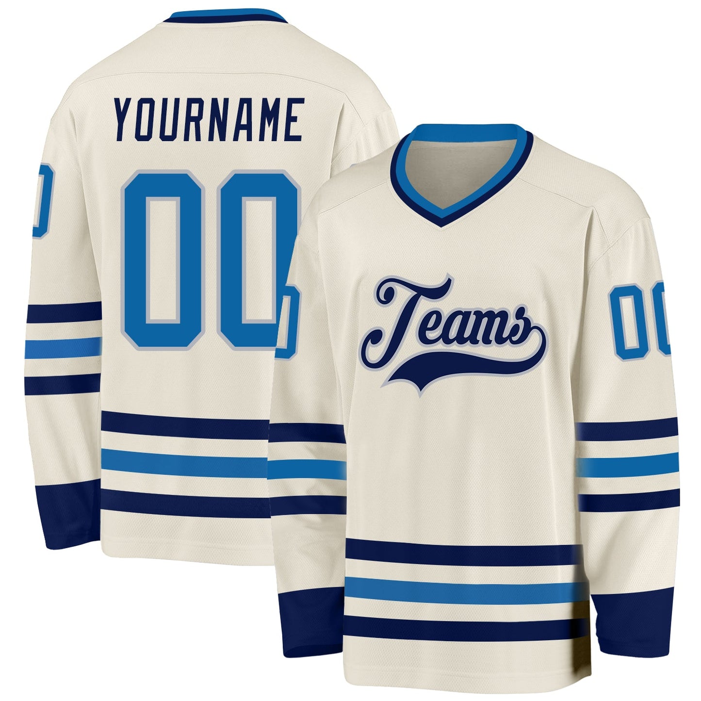 Custom Cream Blue-Navy Hockey Jersey - Main View