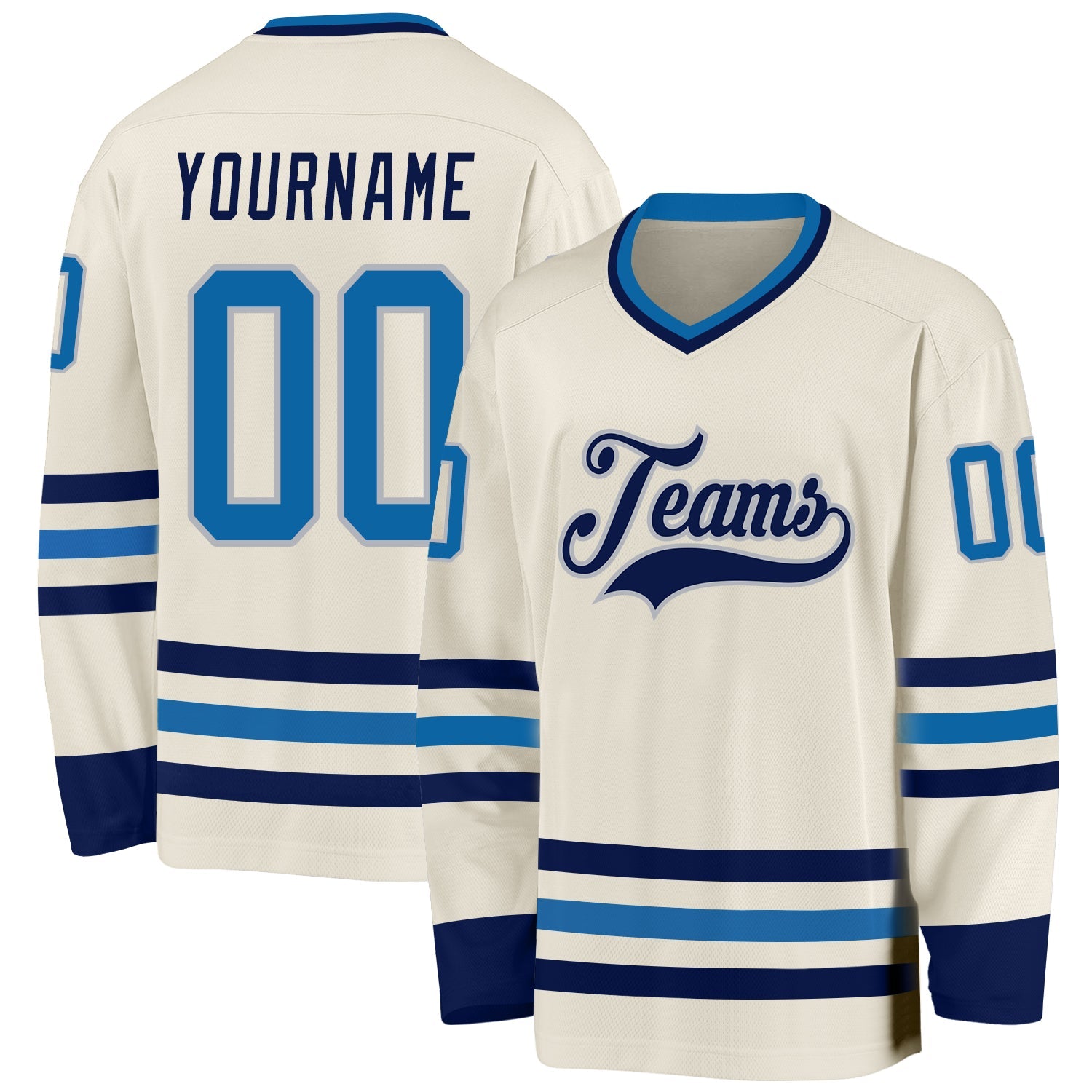 Custom Cream Blue-Navy Hockey Jersey - Main View