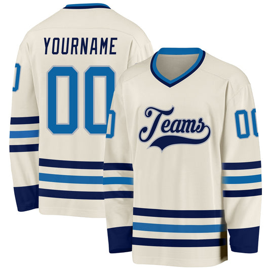 Custom Cream Blue-Navy Hockey Jersey - Main View