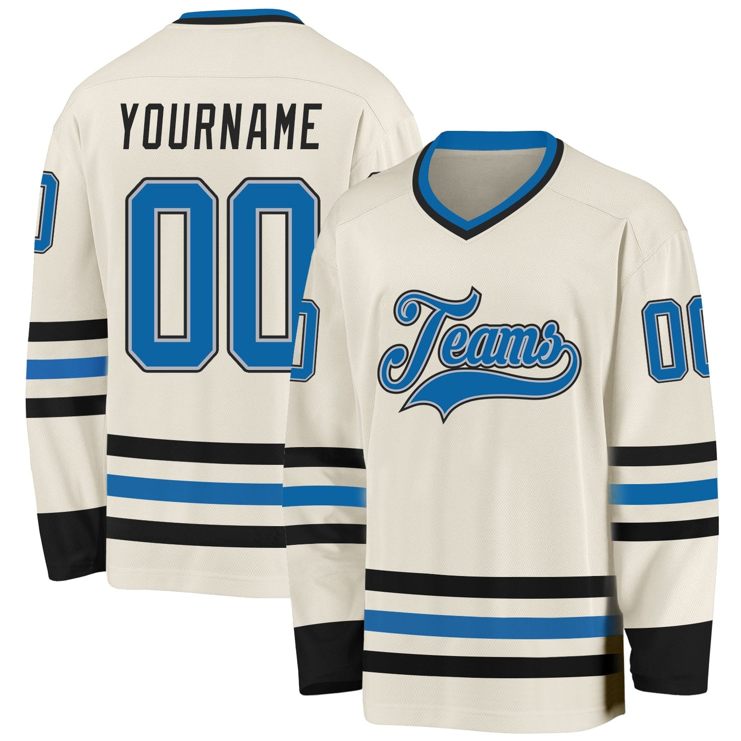 Custom Cream Blue Gray-Black Hockey Jersey - Main View