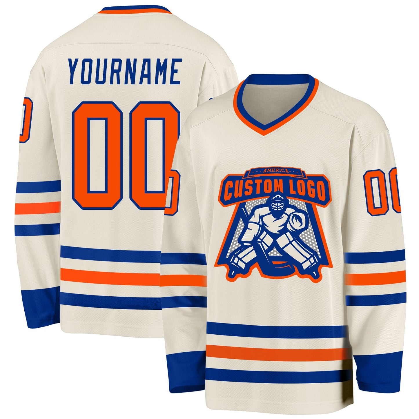 Custom Cream Orange-Royal Hockey Jersey view 2