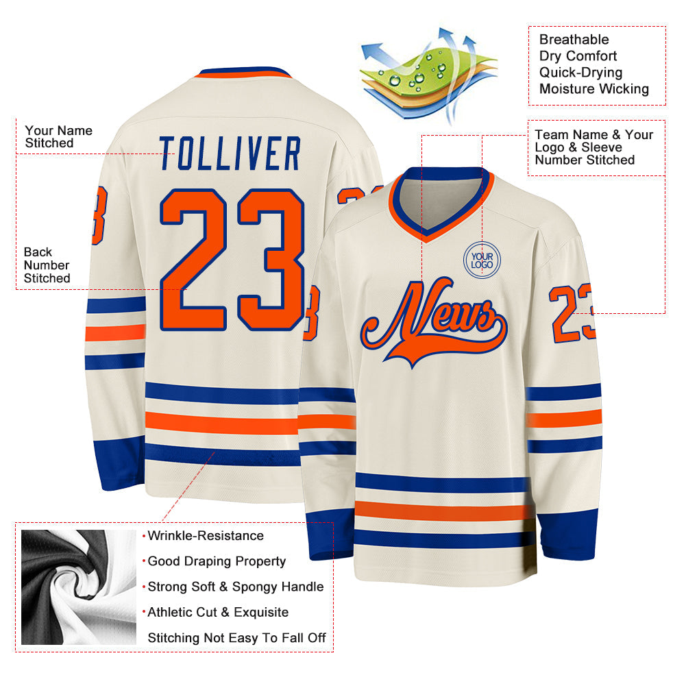 Custom Cream Orange-Royal Hockey Jersey view 3
