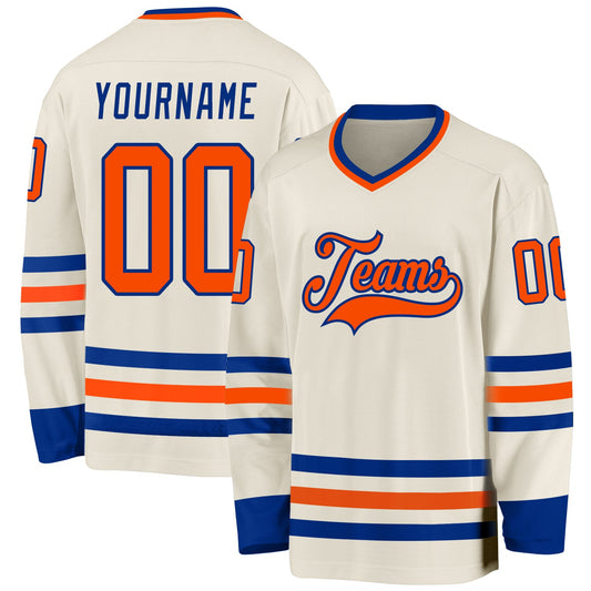 Custom Cream Orange-Royal Hockey Jersey - Main View
