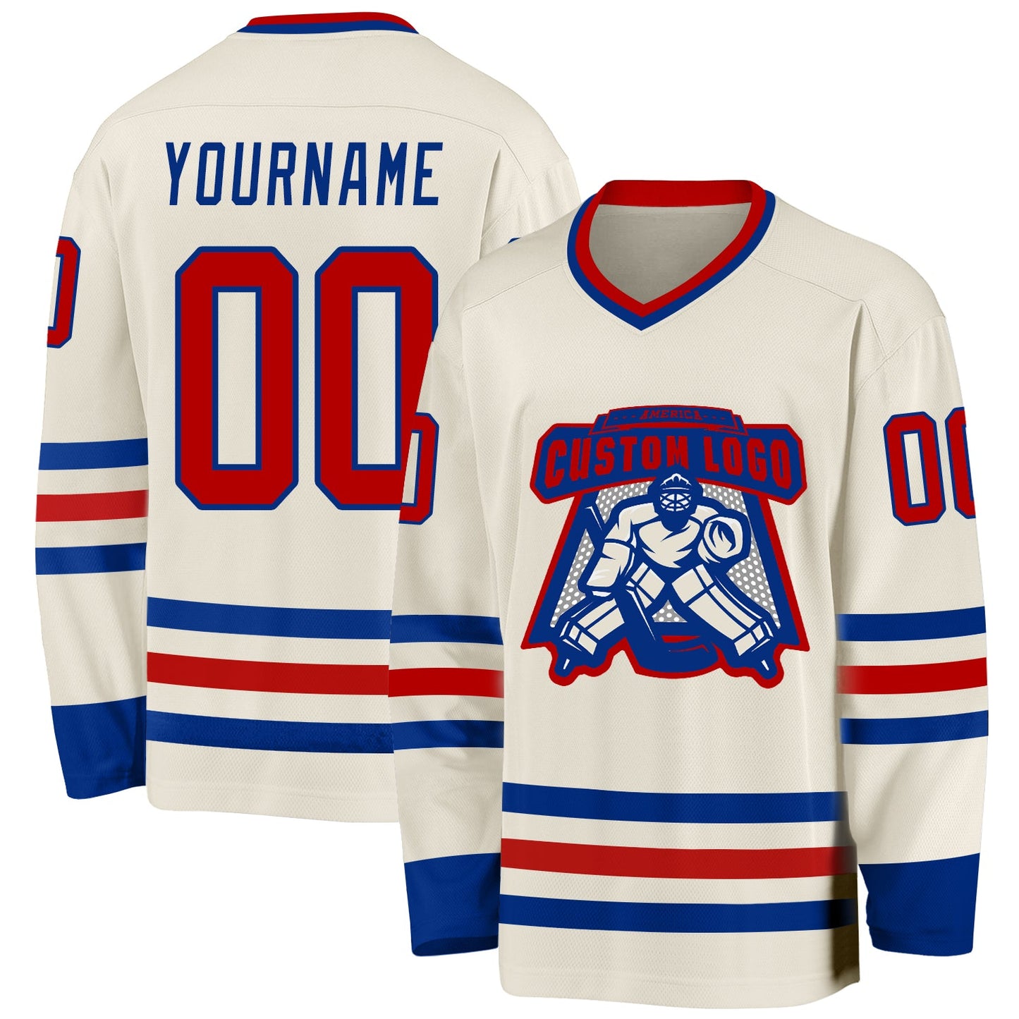 Custom Cream Red-Royal Hockey Jersey view 2