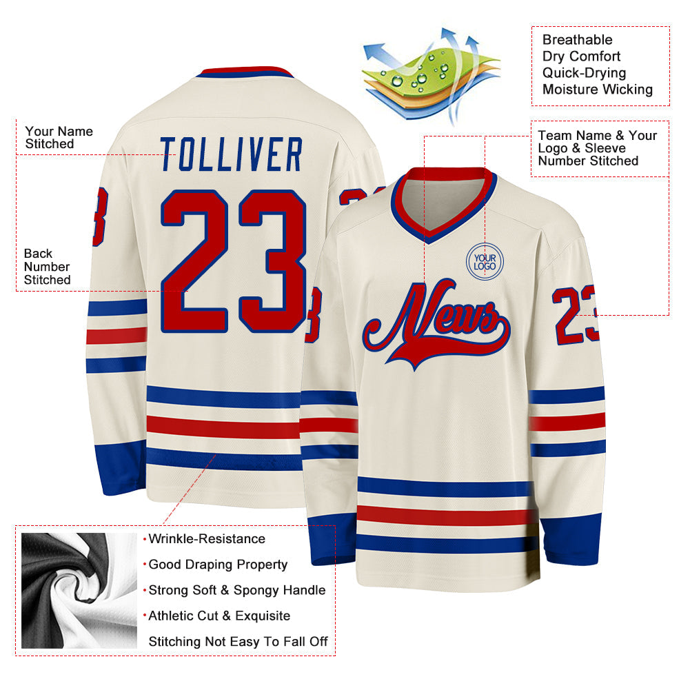 Custom Cream Red-Royal Hockey Jersey view 3