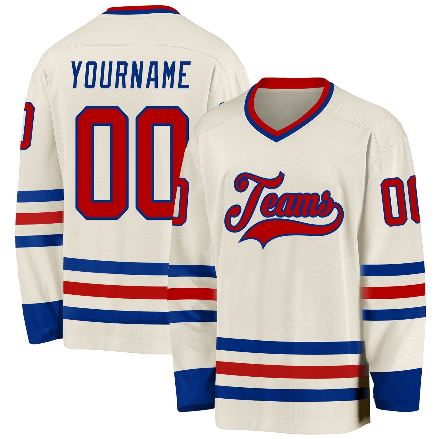 Custom Cream Red-Royal Hockey Jersey - Main View