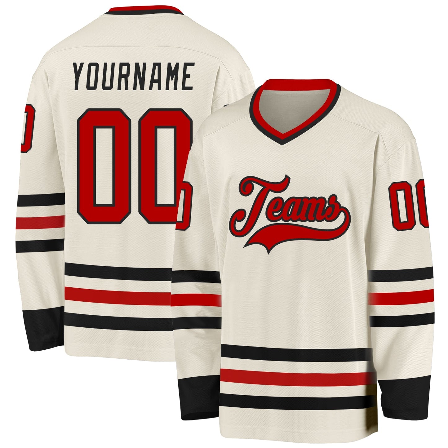 Custom Cream Red-Black Hockey Jersey - Main View