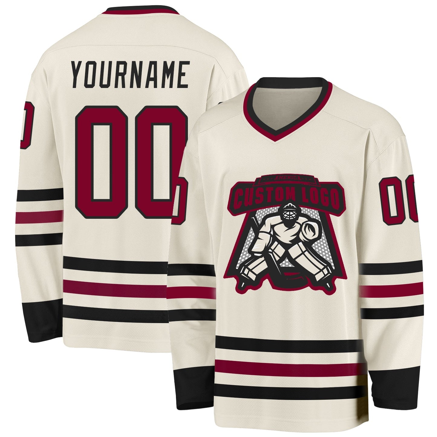 Custom Cream Maroon-Black Hockey Jersey view 2