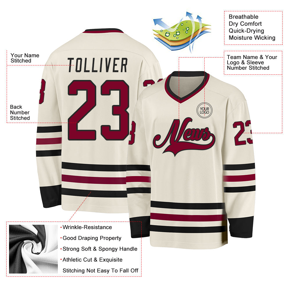 Custom Cream Maroon-Black Hockey Jersey view 3