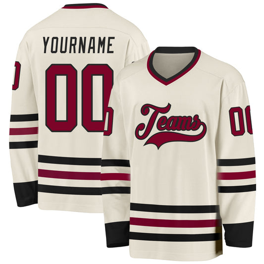 Custom Cream Maroon-Black Hockey Jersey - Main View