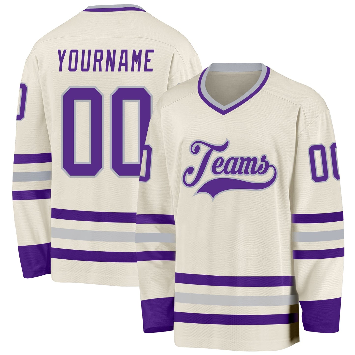 Custom Cream Purple-Gray Hockey Jersey - Main View