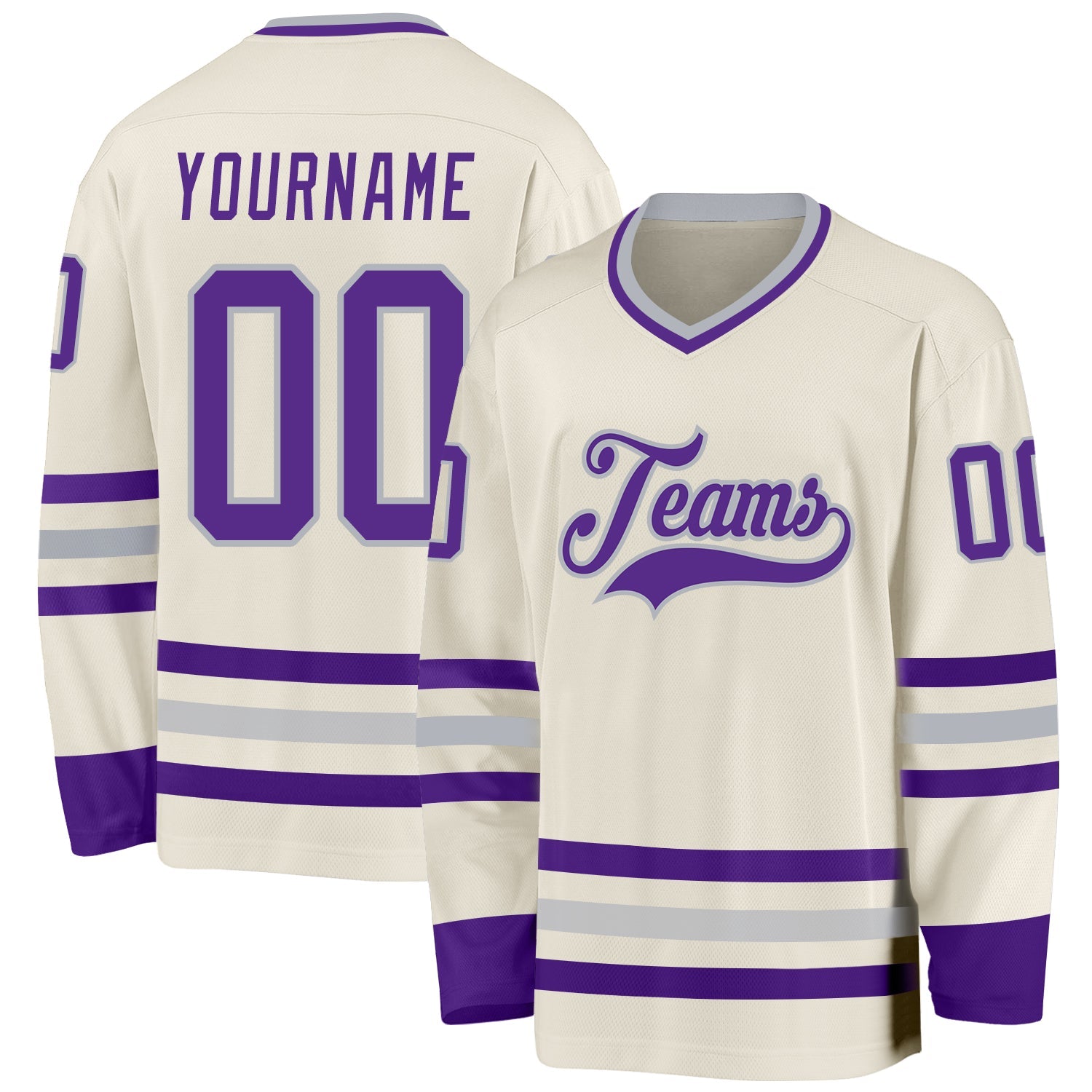 Custom Cream Purple-Gray Hockey Jersey - Main View