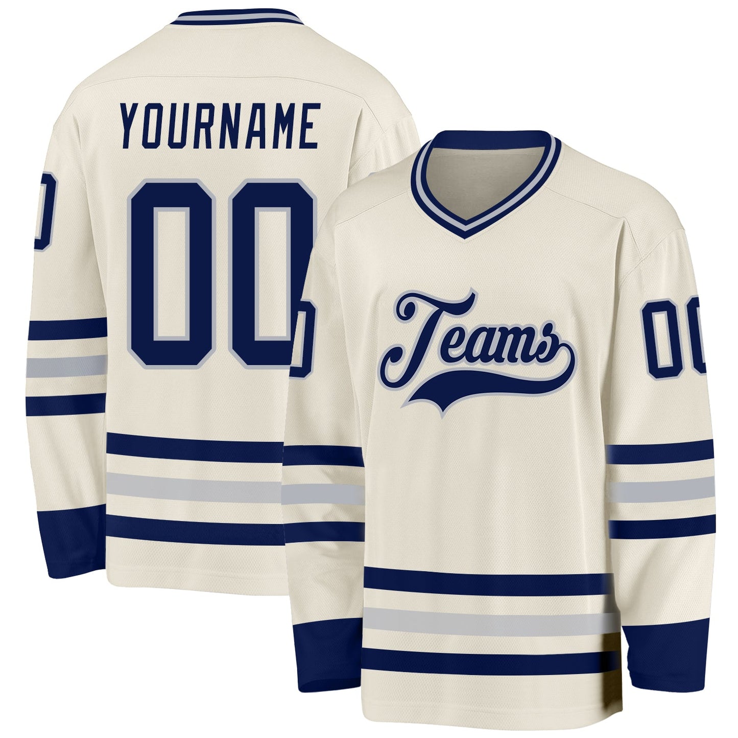Custom Cream Navy-Gray Hockey Jersey - Main View