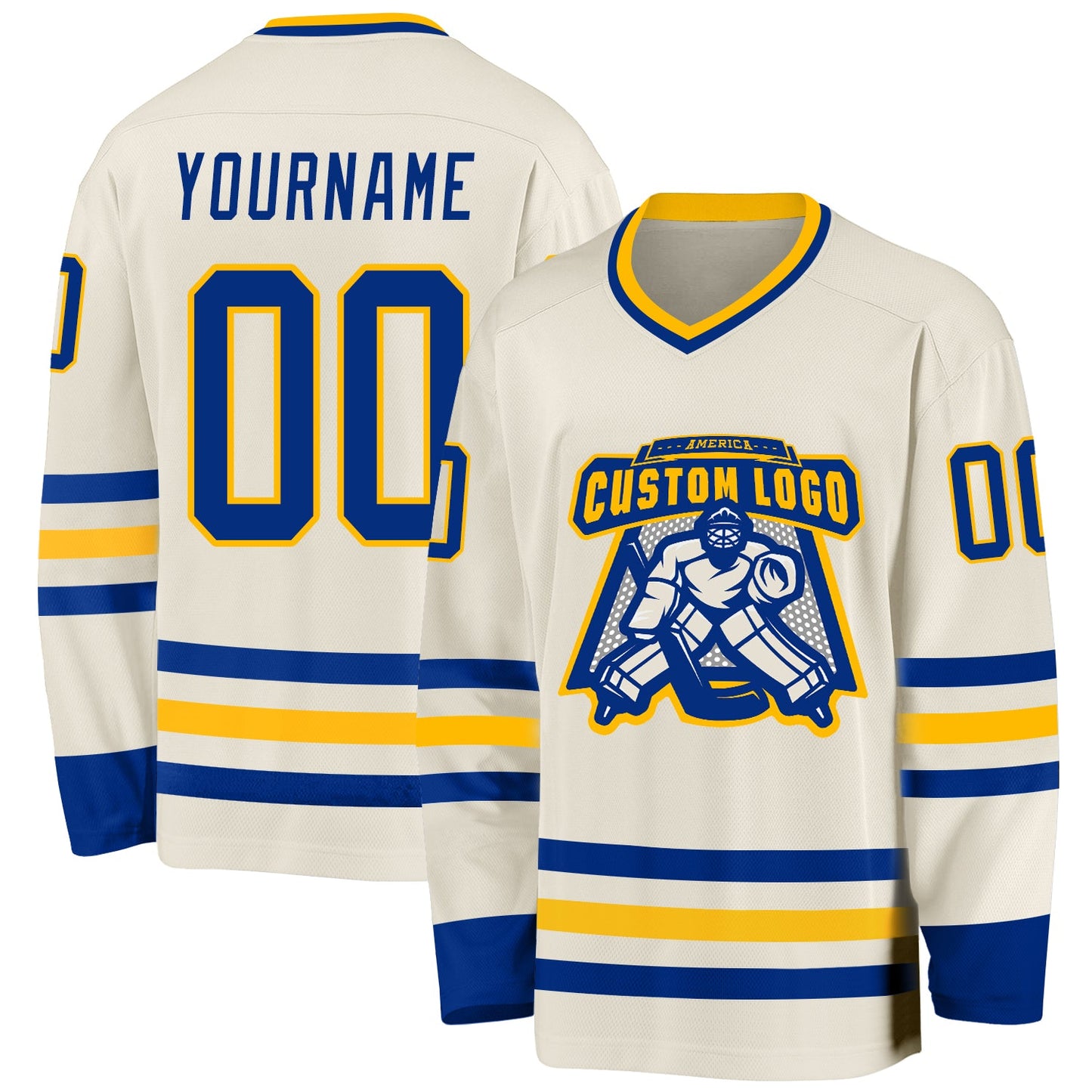 Custom Cream Royal-Gold Hockey Jersey view 2