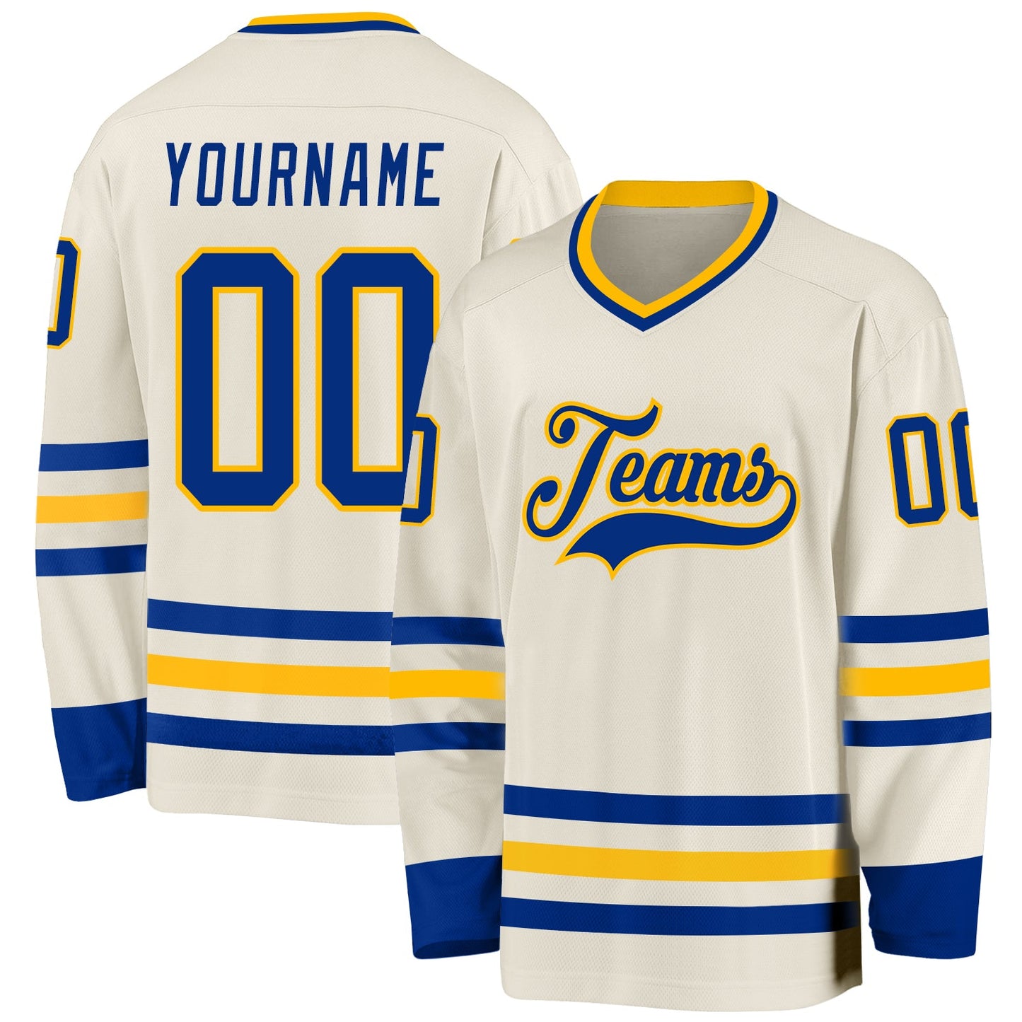 Custom Cream Royal-Gold Hockey Jersey - Main View