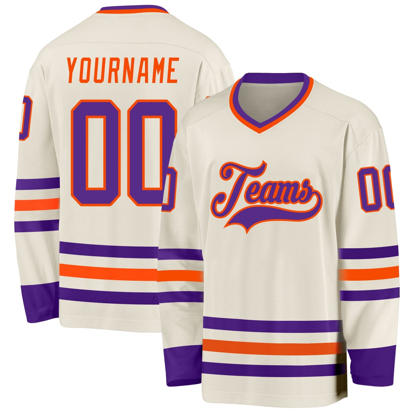 Custom Cream Purple-Orange Hockey Jersey - Main View