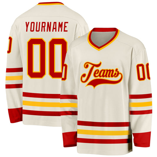 Custom Cream Red-Gold Hockey Jersey - Main View