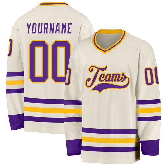 Custom Cream Purple-Gold Hockey Jersey - Main View