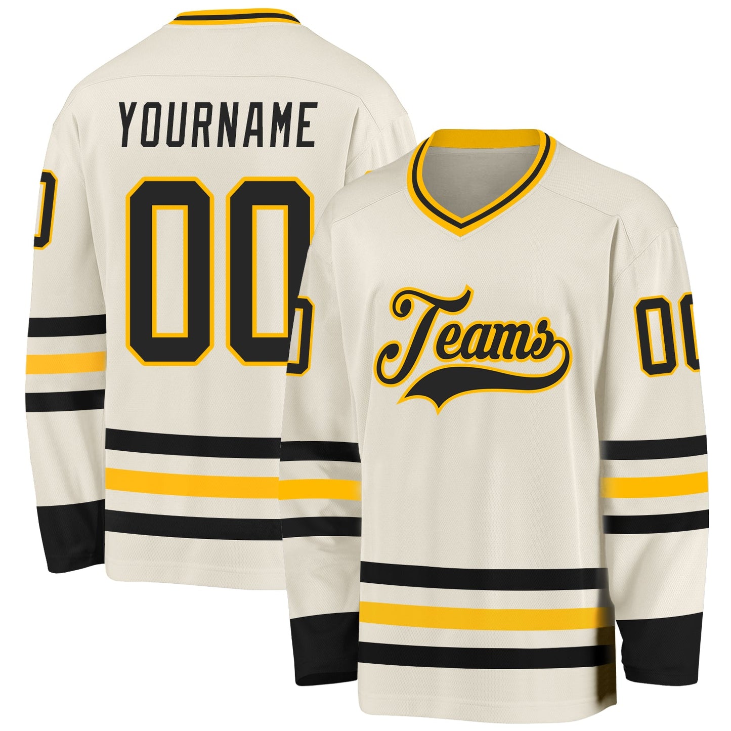 Custom Cream Black-Gold Hockey Jersey - Main View