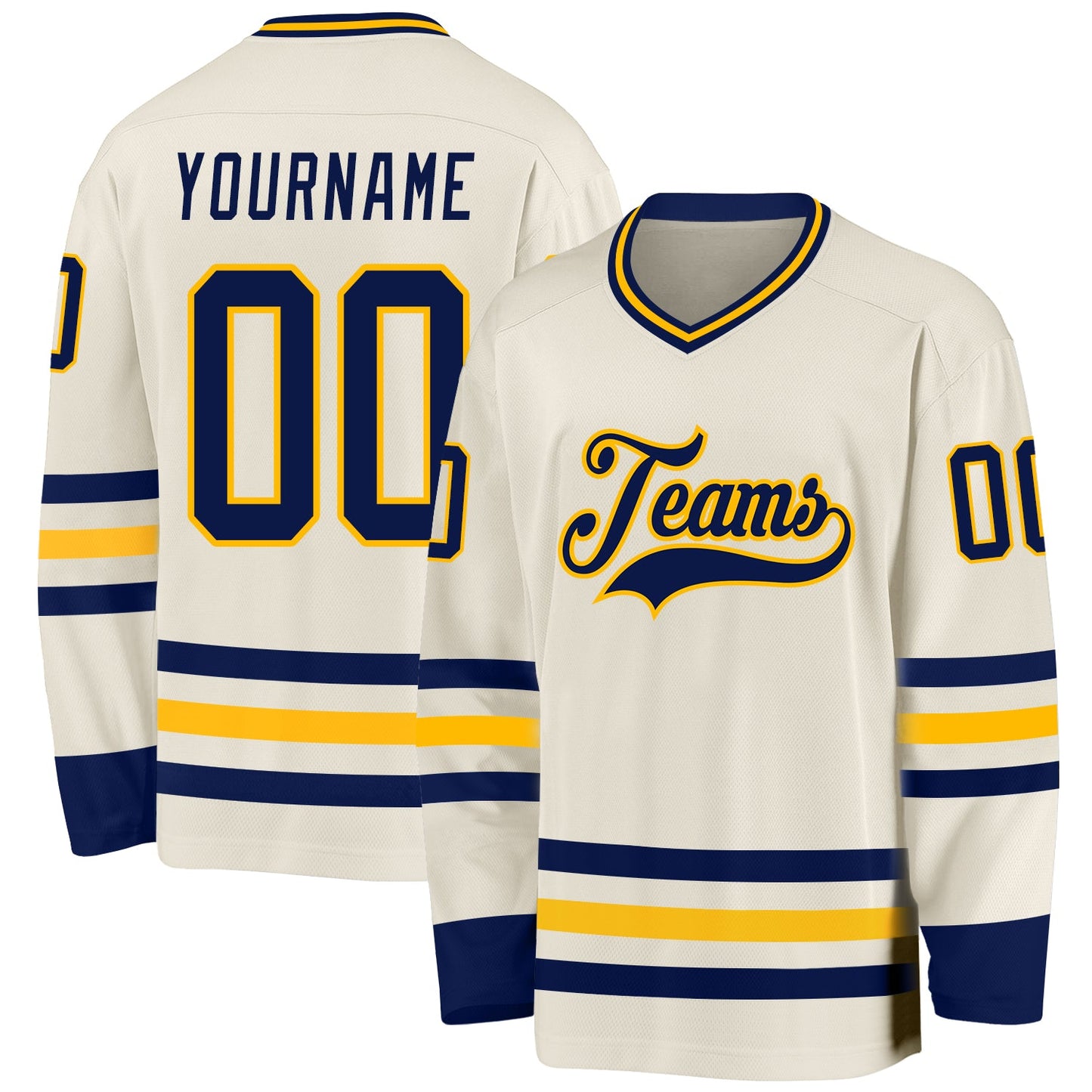 Custom Cream Navy-Gold Hockey Jersey - Main View