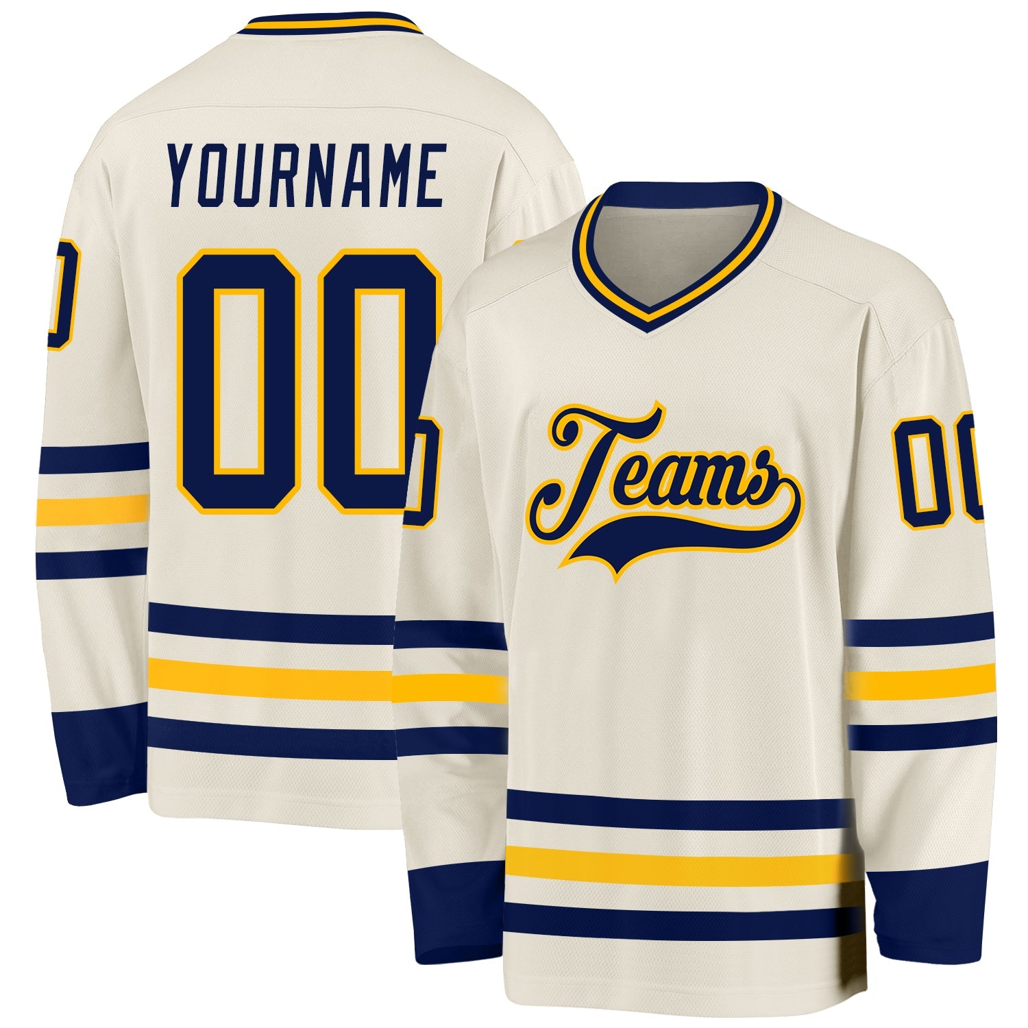 Custom Cream Navy-Gold Hockey Jersey - Main View