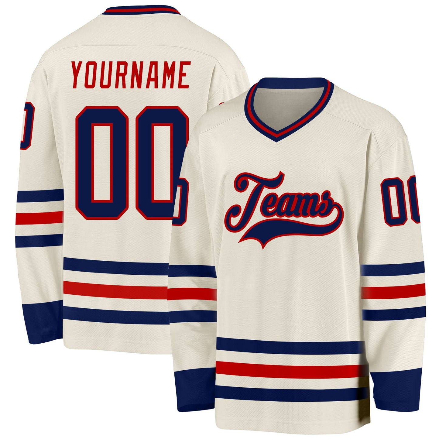 Custom Cream Navy-Red Hockey Jersey - Main View