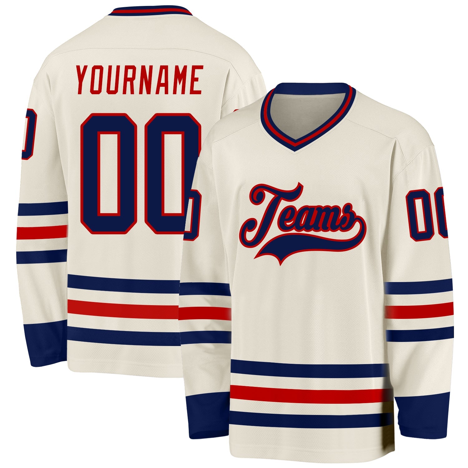 Custom Cream Navy-Red Hockey Jersey - Main View