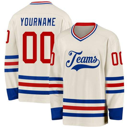 Custom Cream Red Royal-White Hockey Jersey - Main View