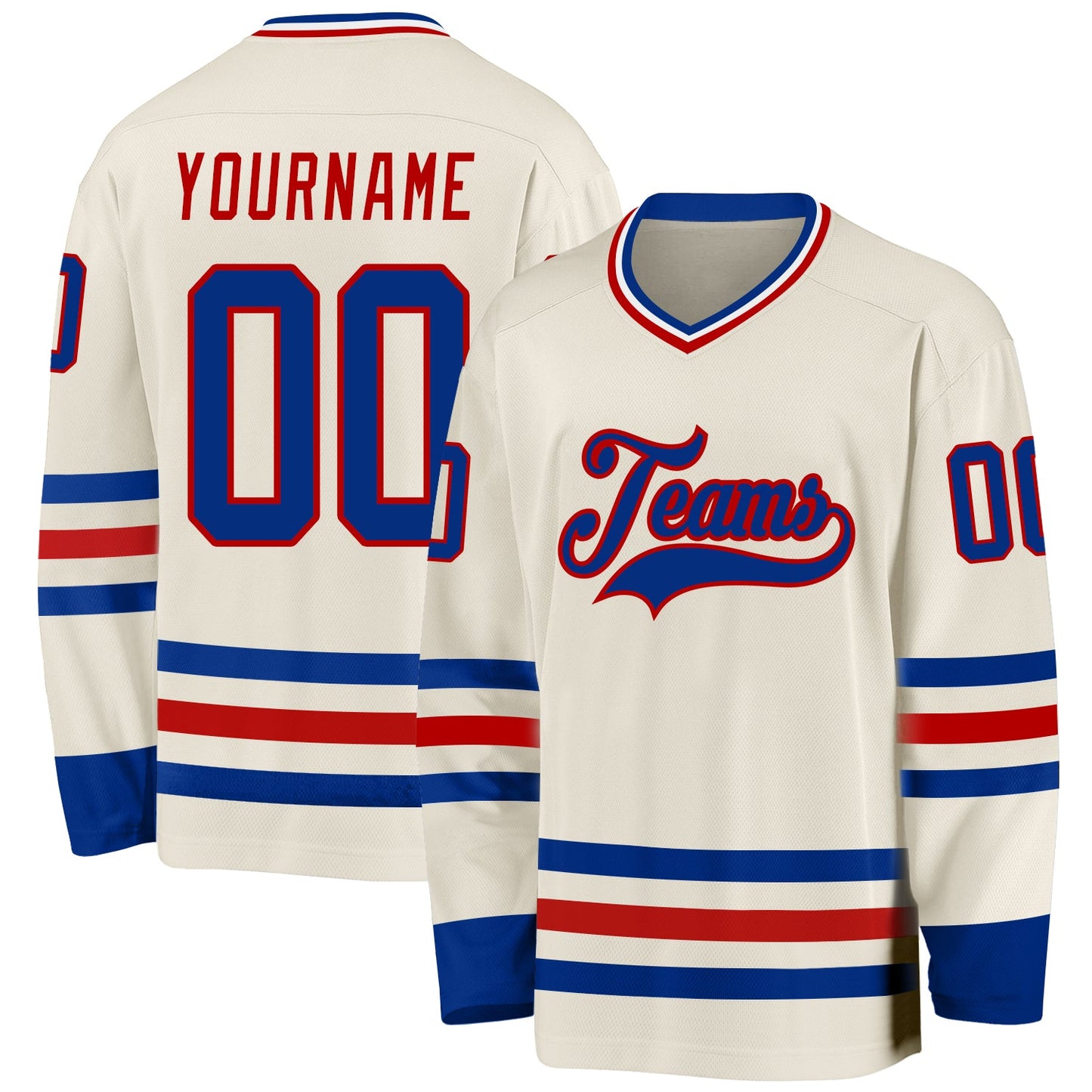 Custom Cream Royal Red-White Hockey Jersey - Main View