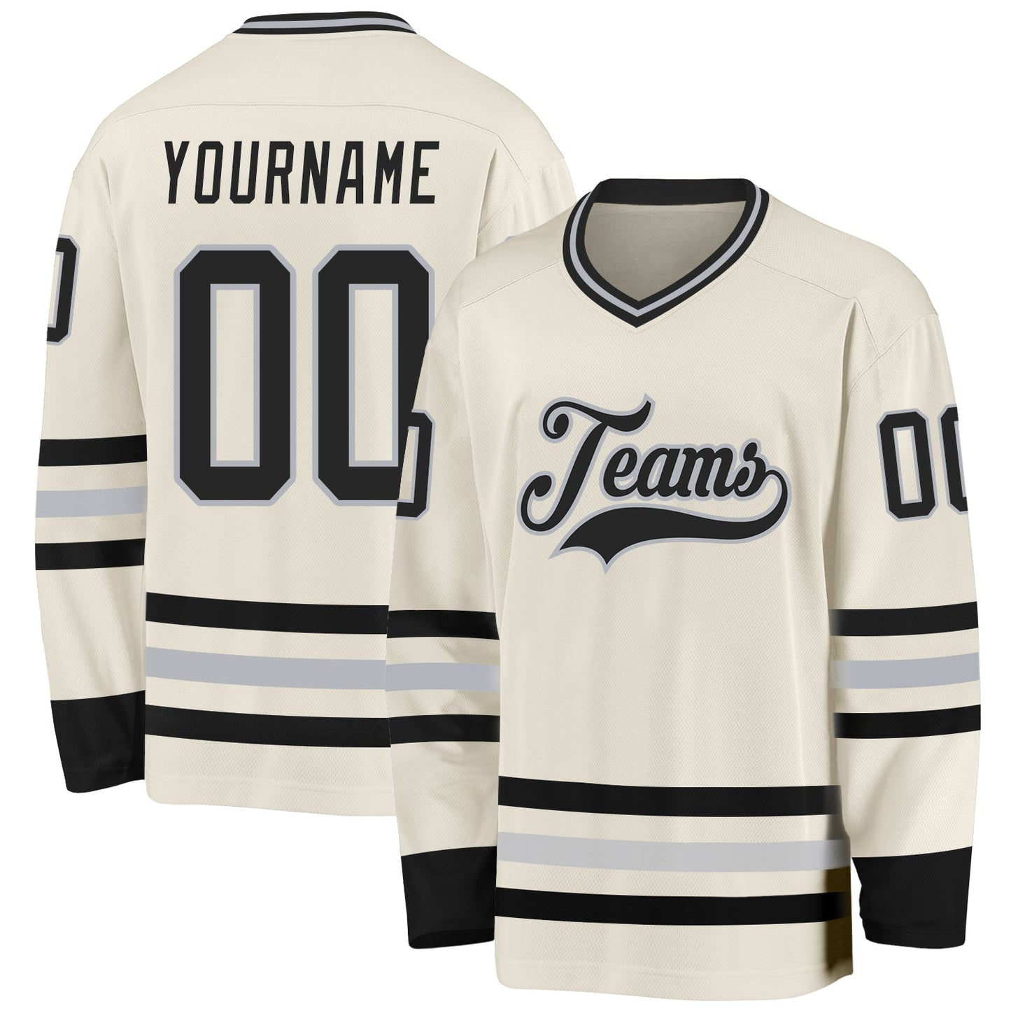 Custom Cream Black-Gray Hockey Jersey - Main View