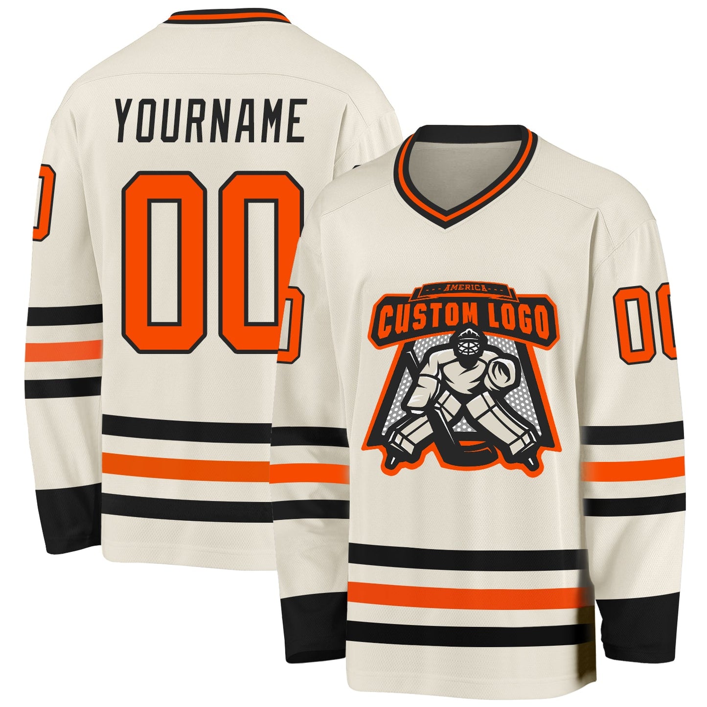 Custom Cream Orange-Black Hockey Jersey view 2