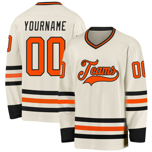 Custom Cream Orange-Black Hockey Jersey - Main View