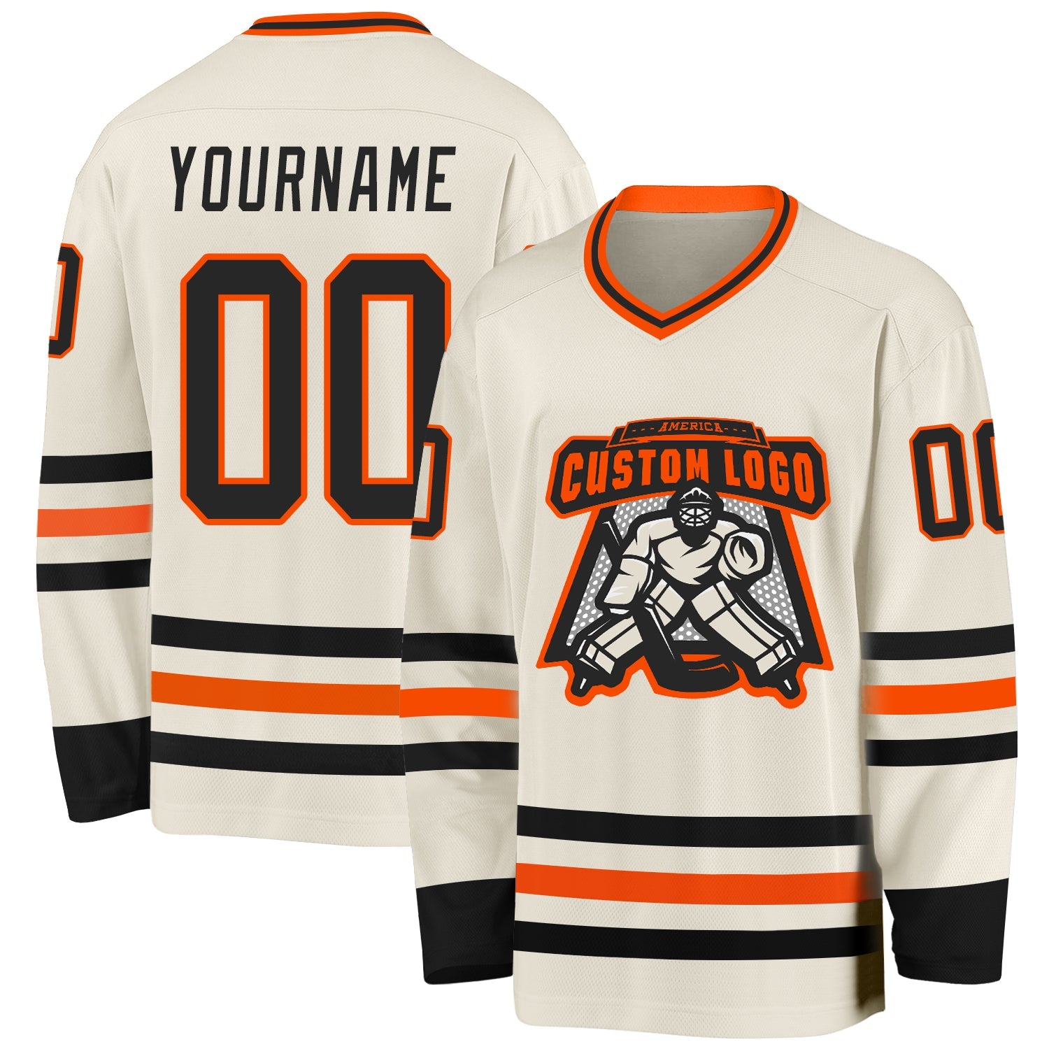 Custom Cream Black-Orange Hockey Jersey view 2
