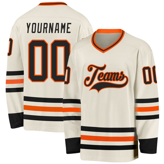 Custom Cream Black-Orange Hockey Jersey - Main View