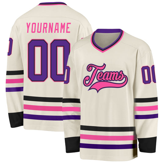 Custom Cream Purple Black-Pink Hockey Jersey - Main View