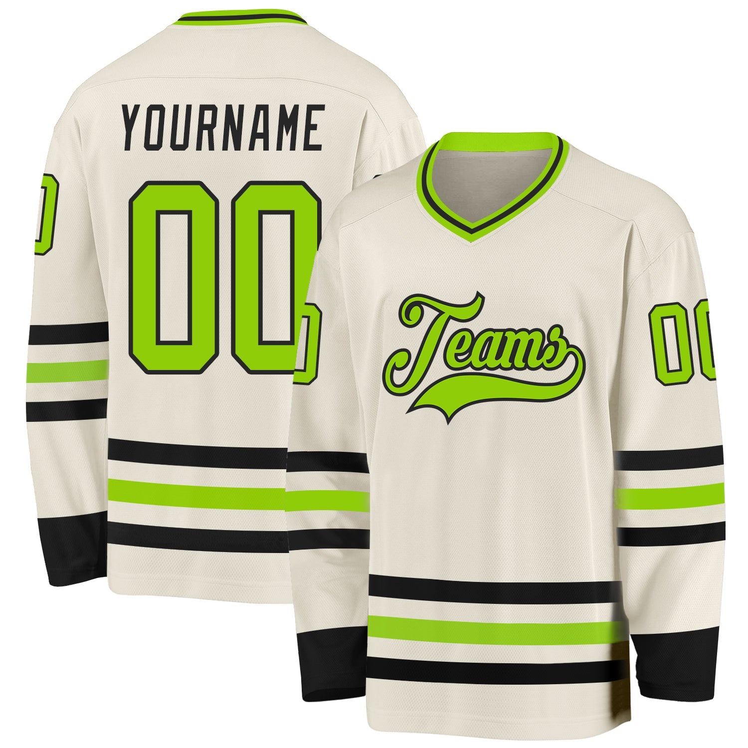 Custom Cream Neon Green-Black Hockey Jersey - Main View