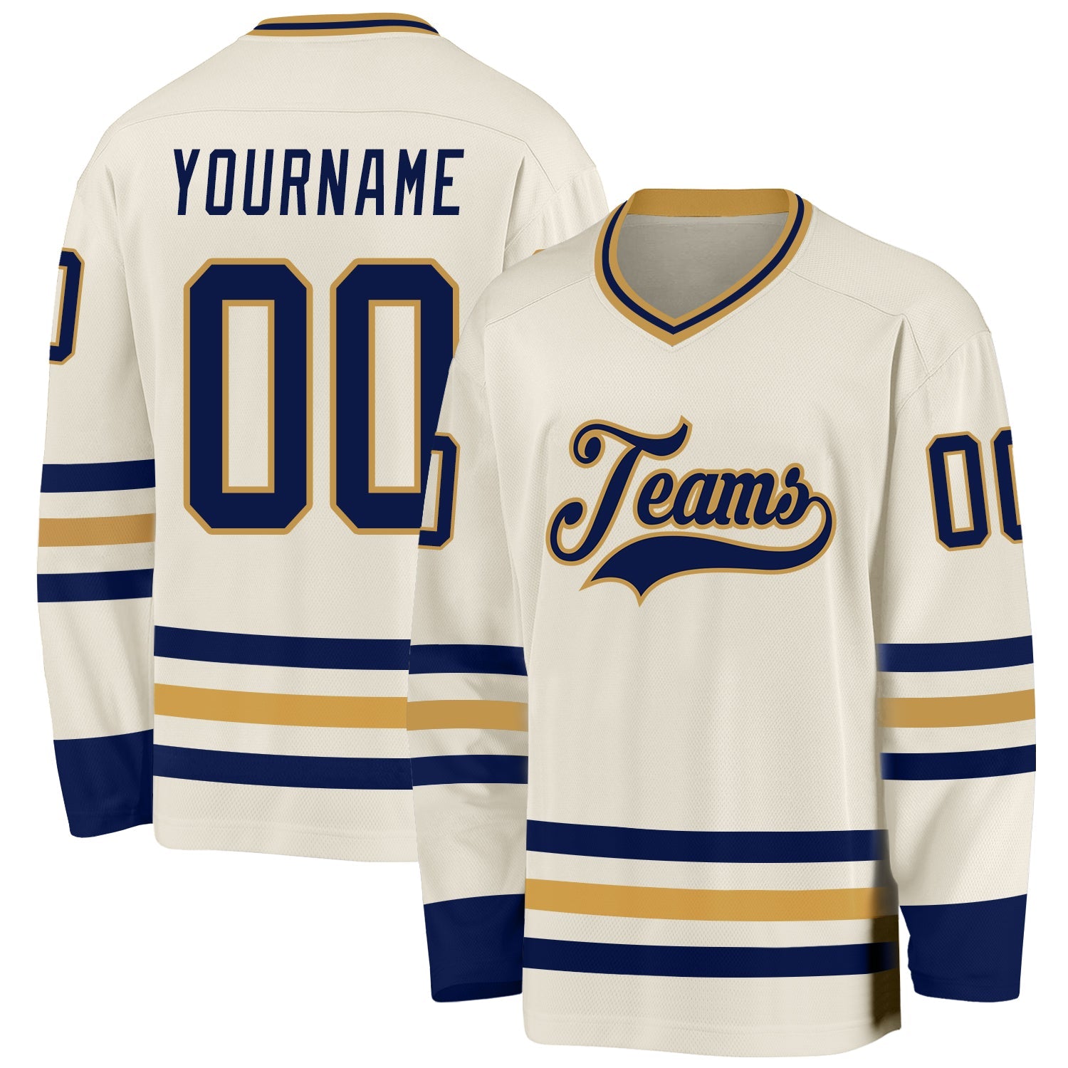 Custom Cream Navy-Old Gold Hockey Jersey - Main View