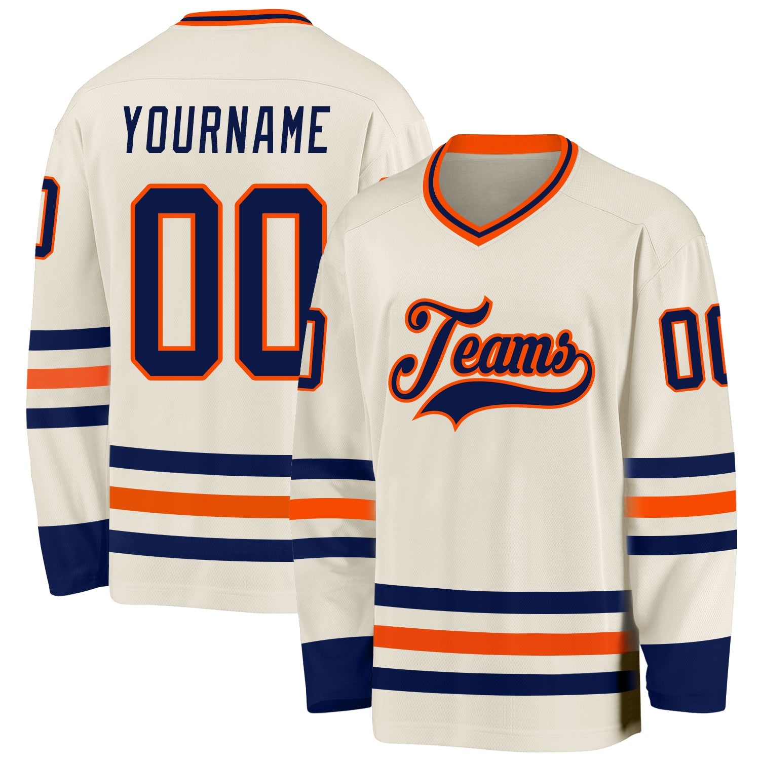 Custom Cream Navy-Orange Hockey Jersey - Main View