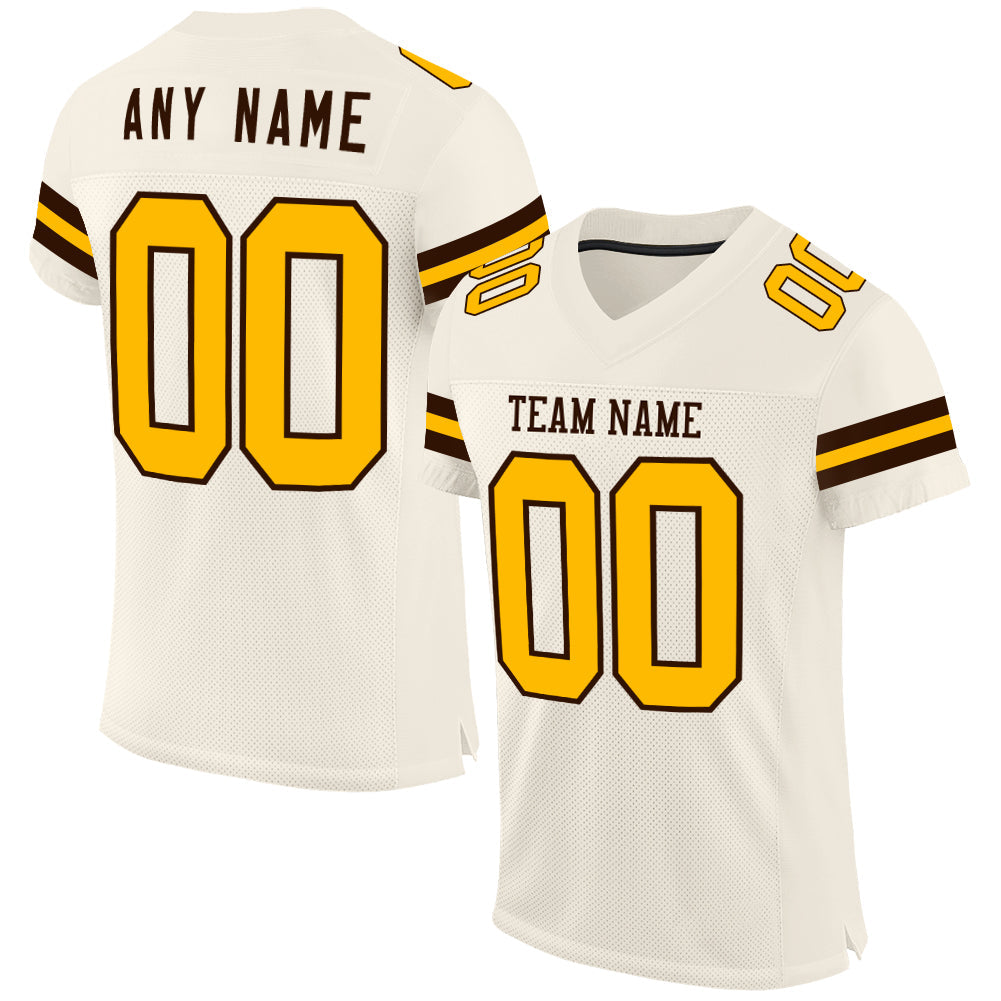 Custom Cream Gold-Brown Mesh Authentic Football Jersey - Main View