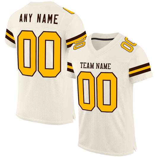 Custom Cream Gold-Brown Mesh Authentic Football Jersey - Main View