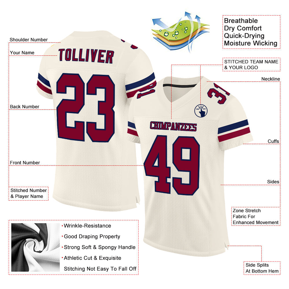 Custom Cream Maroon-Navy Mesh Authentic Football Jersey view 2