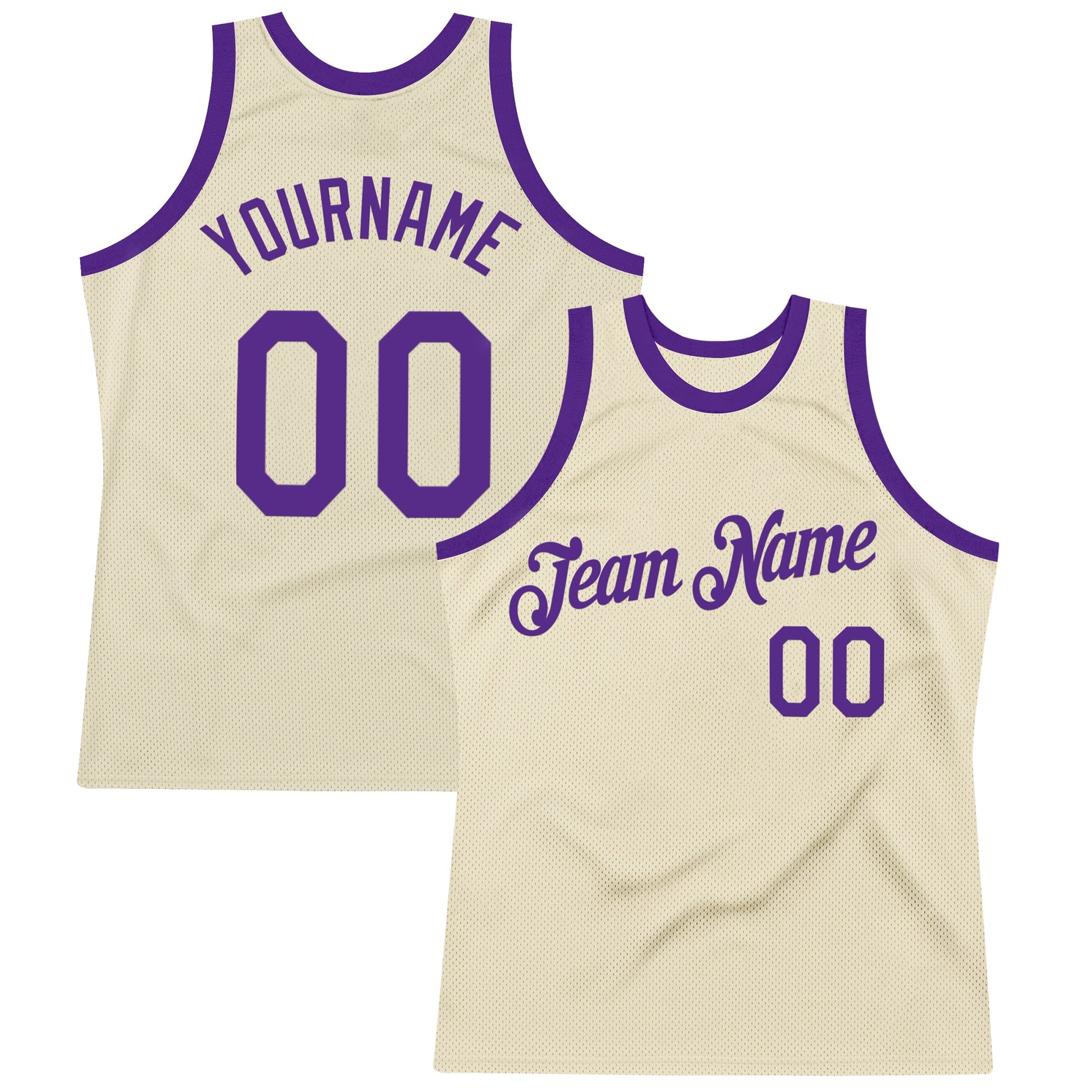 Custom Cream Purple Authentic Throwback Basketball Jersey - Main View