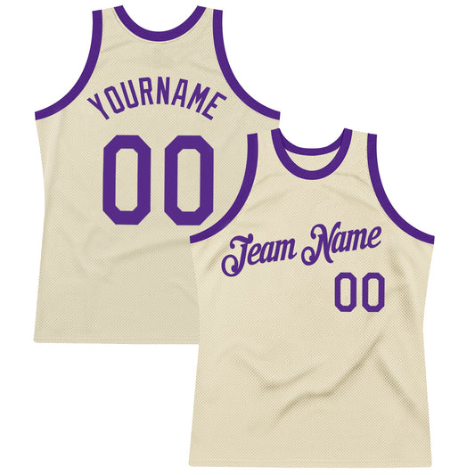 Custom Cream Purple Authentic Throwback Basketball Jersey - Main View