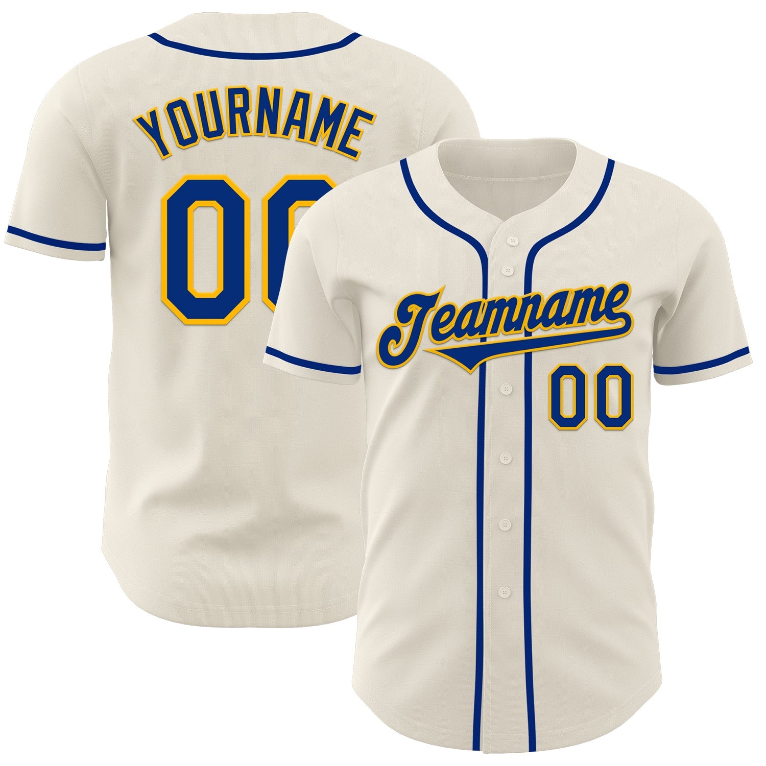Custom Cream Royal-Gold Authentic Baseball Jersey - Main View