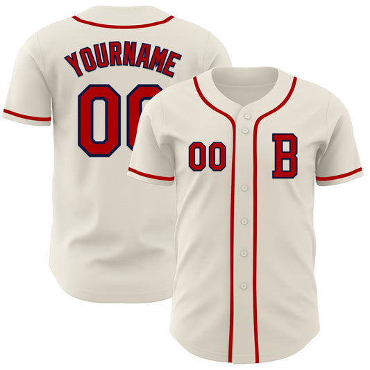 Custom Cream Red-Navy Authentic Baseball Jersey - Main View