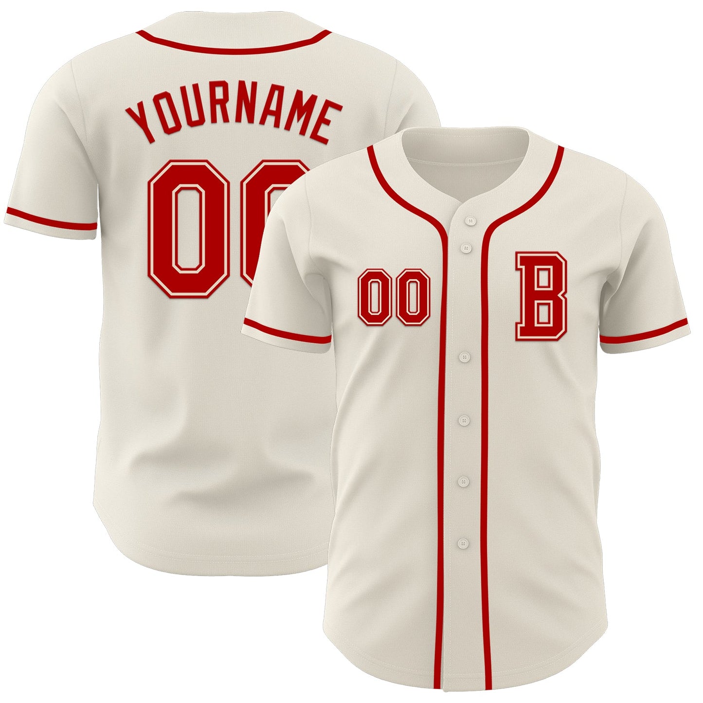 Custom Cream Red Authentic Baseball Jersey - Main View