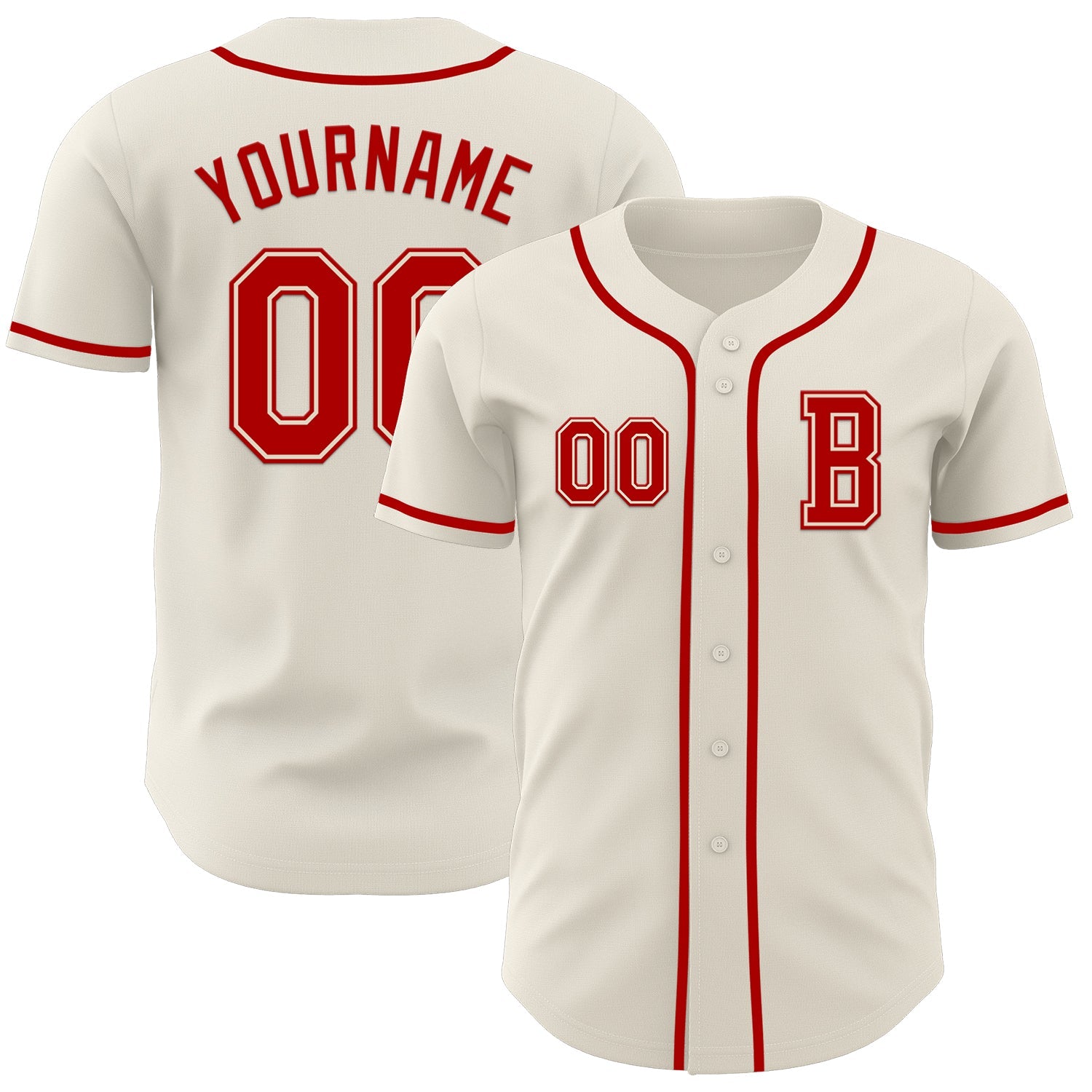 Custom Cream Red Authentic Baseball Jersey - Main View