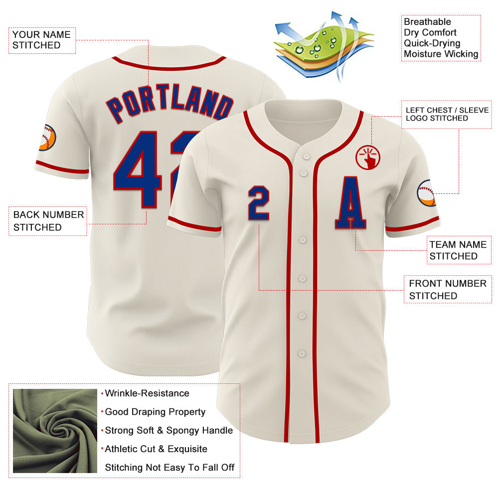 Custom Cream Royal-Red Authentic Baseball Jersey view 2