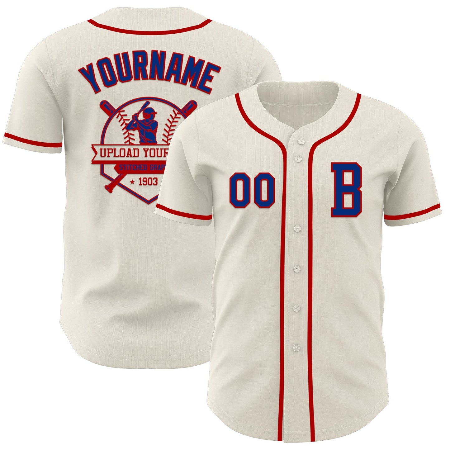 Custom Cream Royal-Red Authentic Baseball Jersey view 5