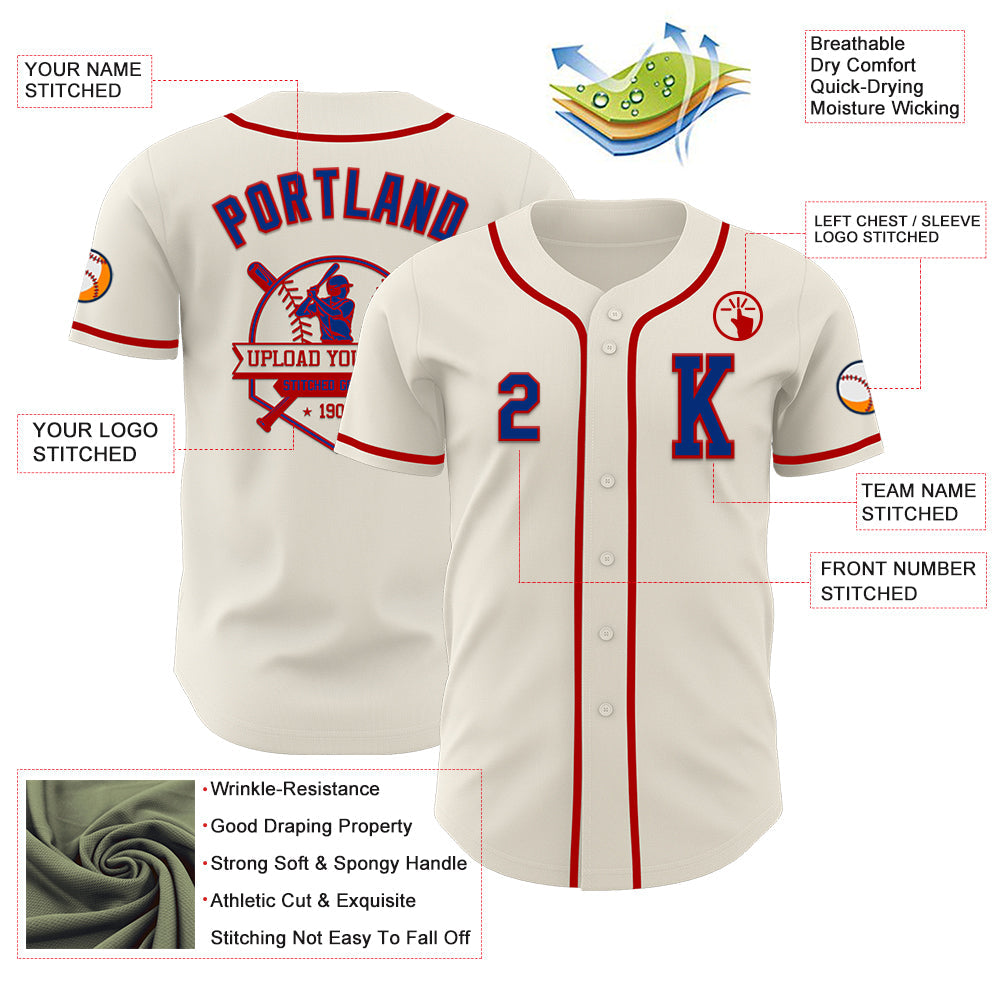 Custom Cream Royal-Red Authentic Baseball Jersey view 6